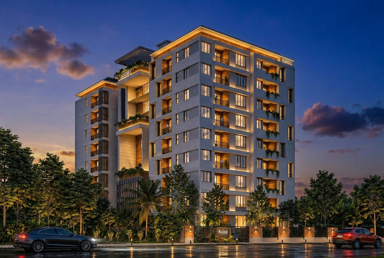 Night view of Rohini Ramji Residence Flats located in Worayiur Trichy