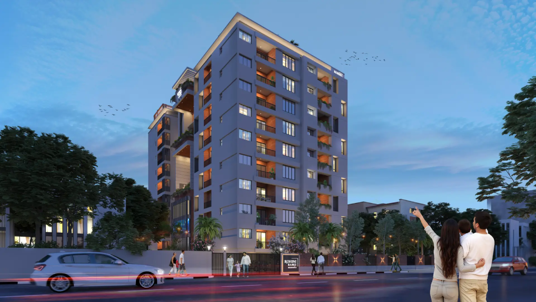 Front elevation of Rohini Ramji Residence luxury apartments in Woraiyur, Trichy