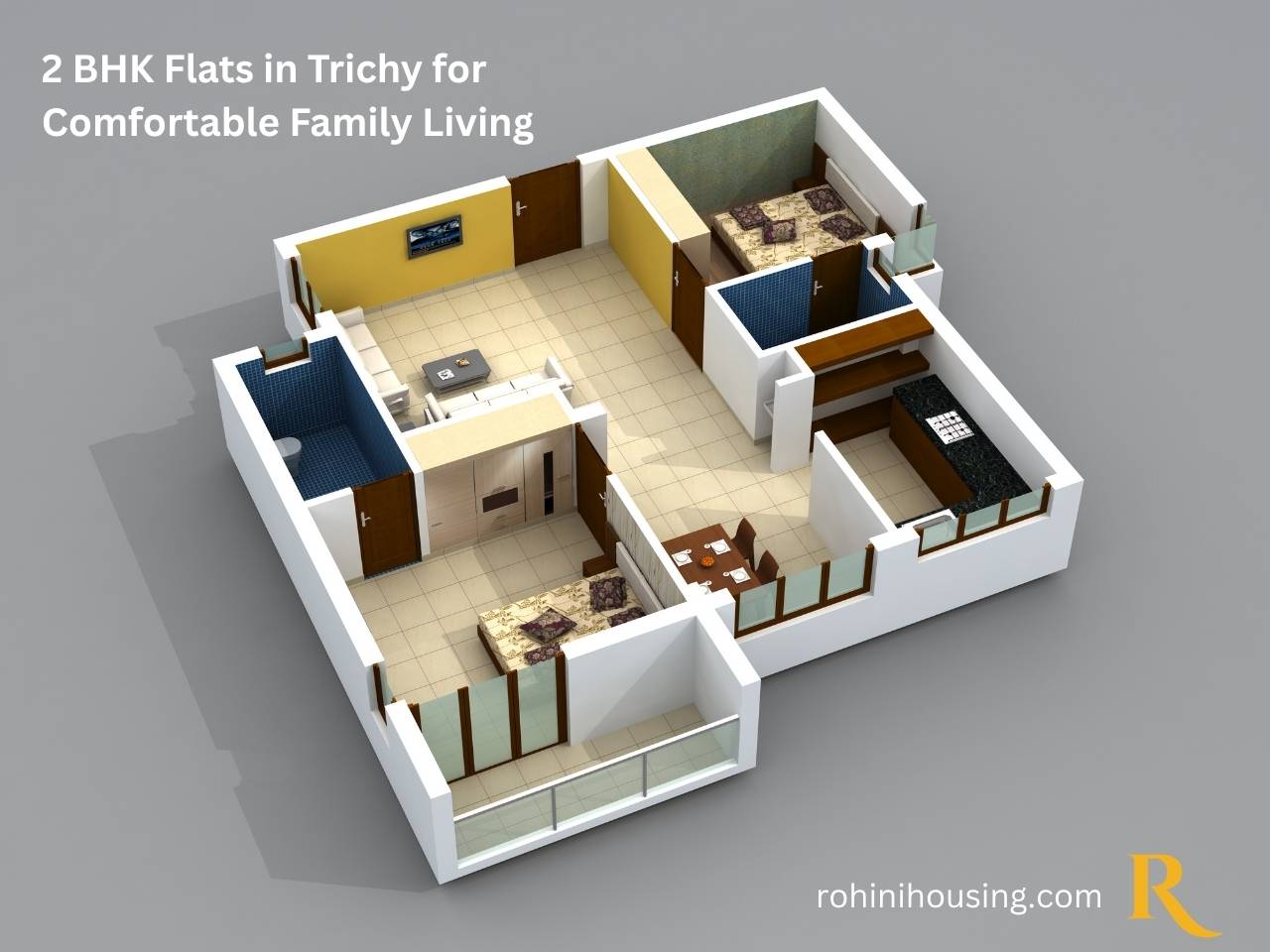 An image of 2 BHK flats in Trichy by Rohini Housing for comfortable family living